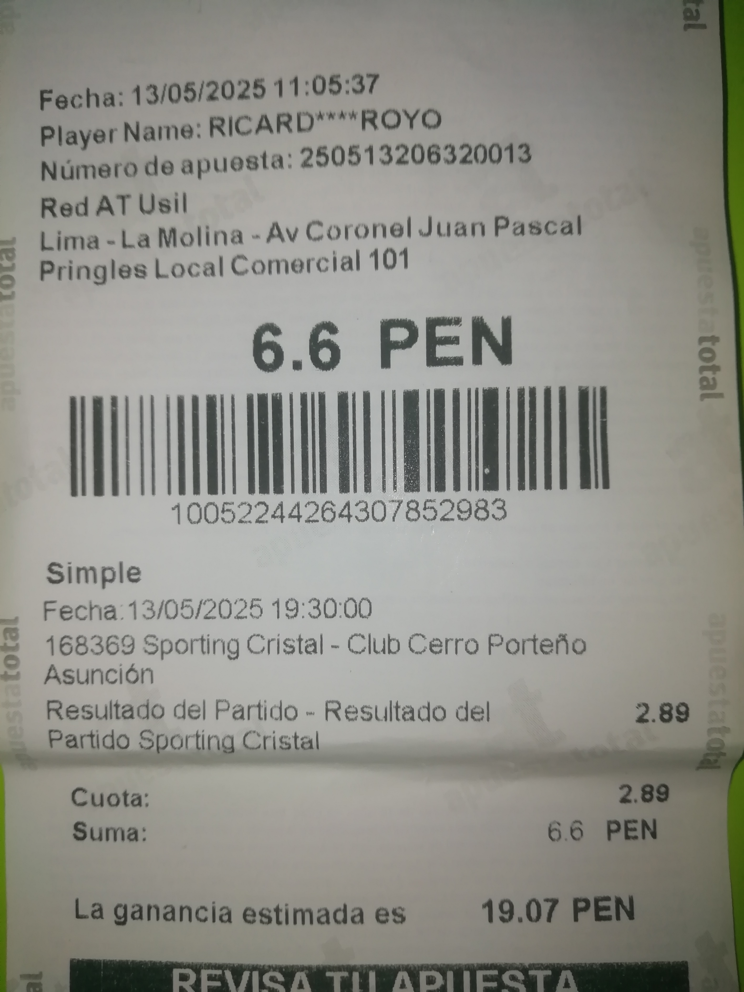 apuesta Cristal vs Cerro Porteño