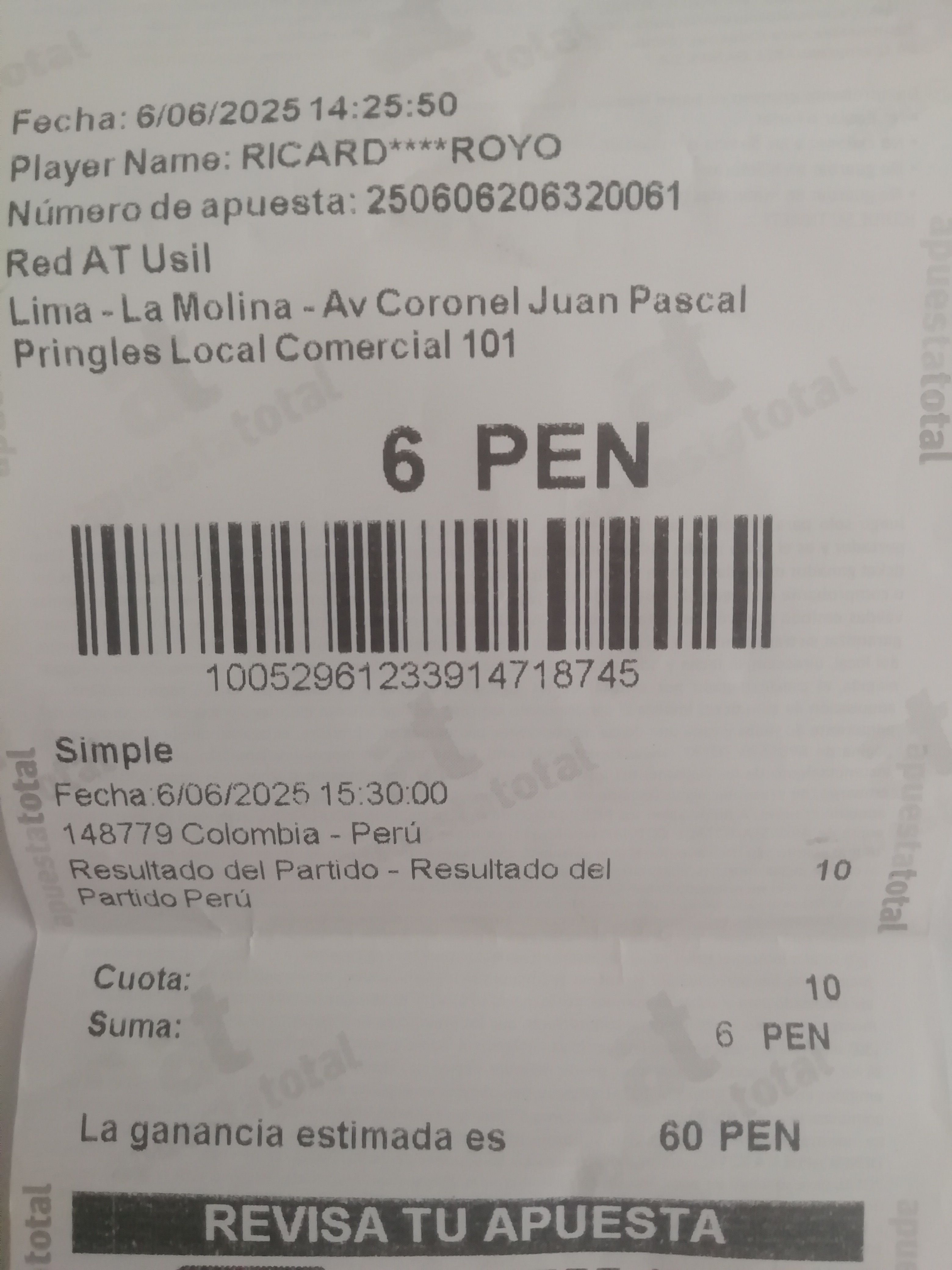 apuesta Peru vs Colombia