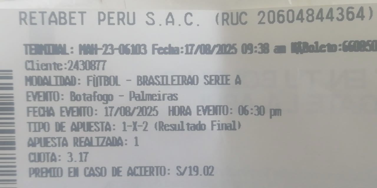 apuesta BOTAFOGIO vs PALMEIRAS
