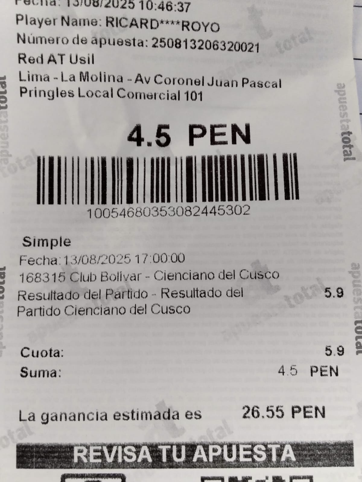 apuesta CIENCIANO vs BOLIVAR